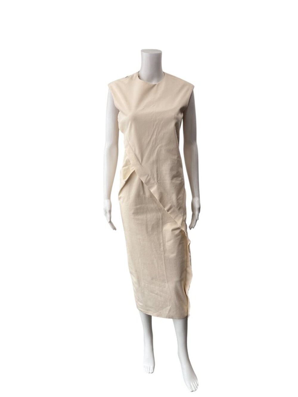 $775 NWD Sportmax SS23 Ivory Pleated Ruffle Sheath Midi Dress size 6